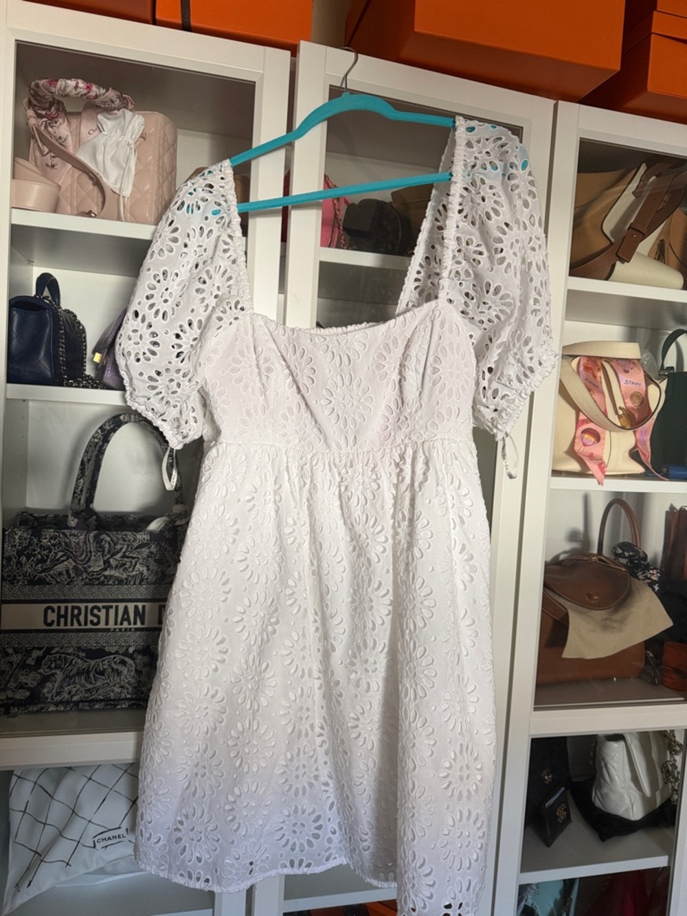 Lilly Pulitzer White Eyelet Sweetheart Mini Dress with Puff Sleeves